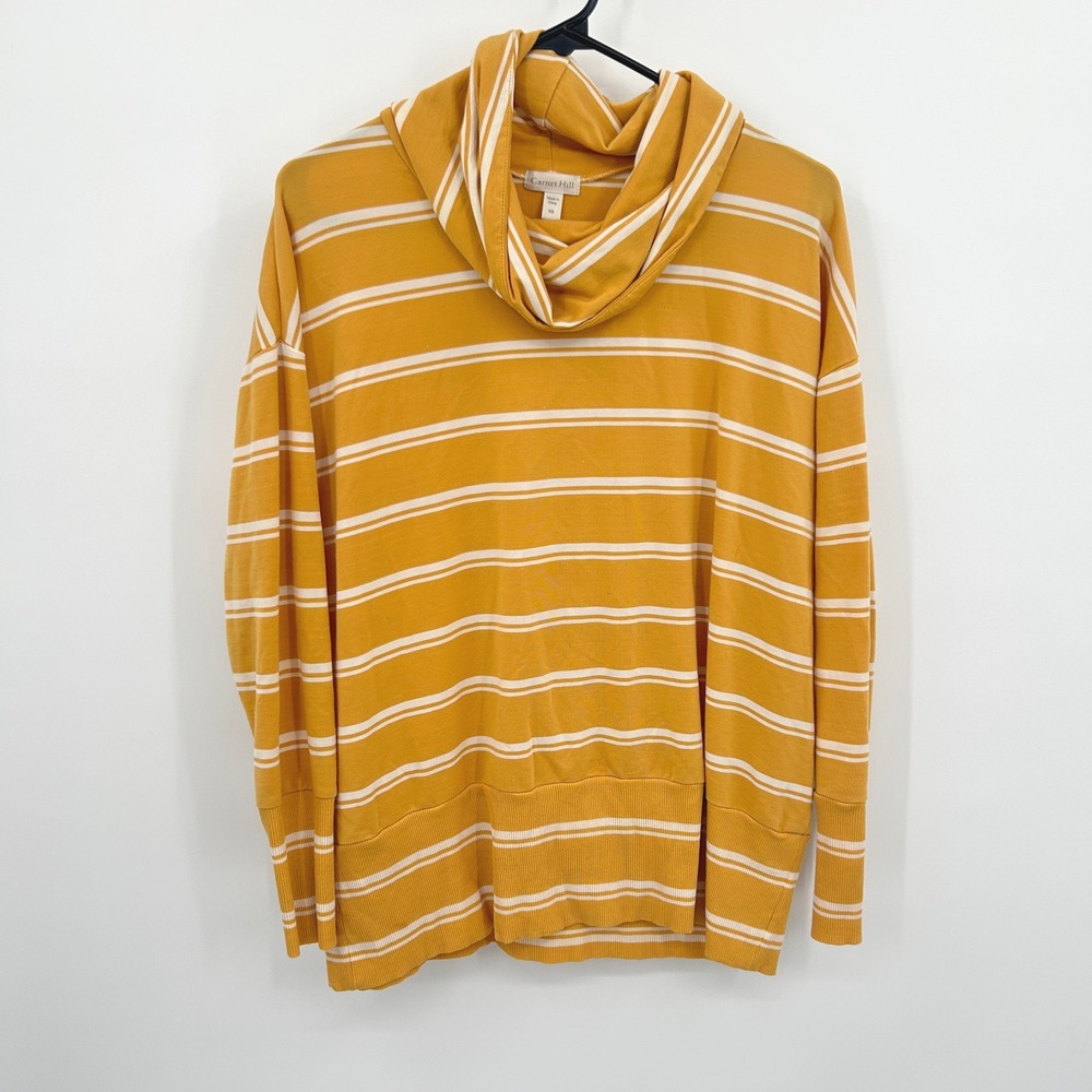 Garnet Hill Striped Cowl Neck Tunic‎ Pullover XS Mustard Yellow Minimalist Cozy